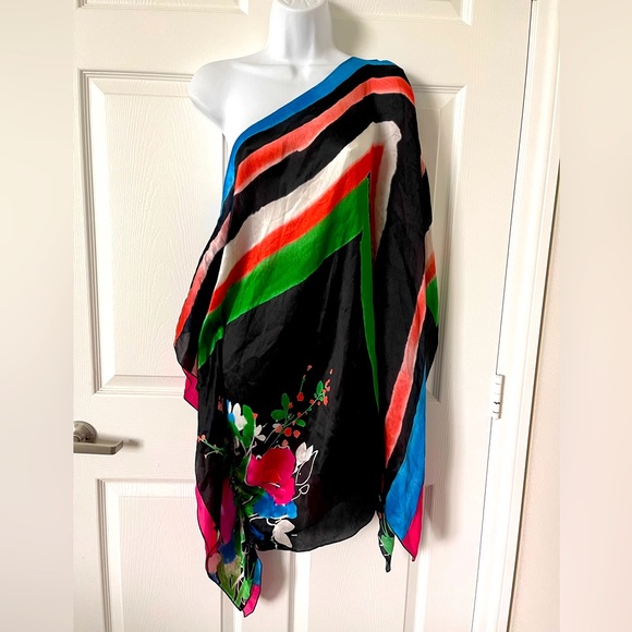 🔥NWT Y2K Bebe 100% Silk Asymmetrical Y2K Dress/Top/Poncho. Multicolor🔥 - Picture 1 of 8